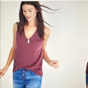 Madewell Whisper Cotton V-neck Pocket Tank Size Medium Plum 100% Cotton